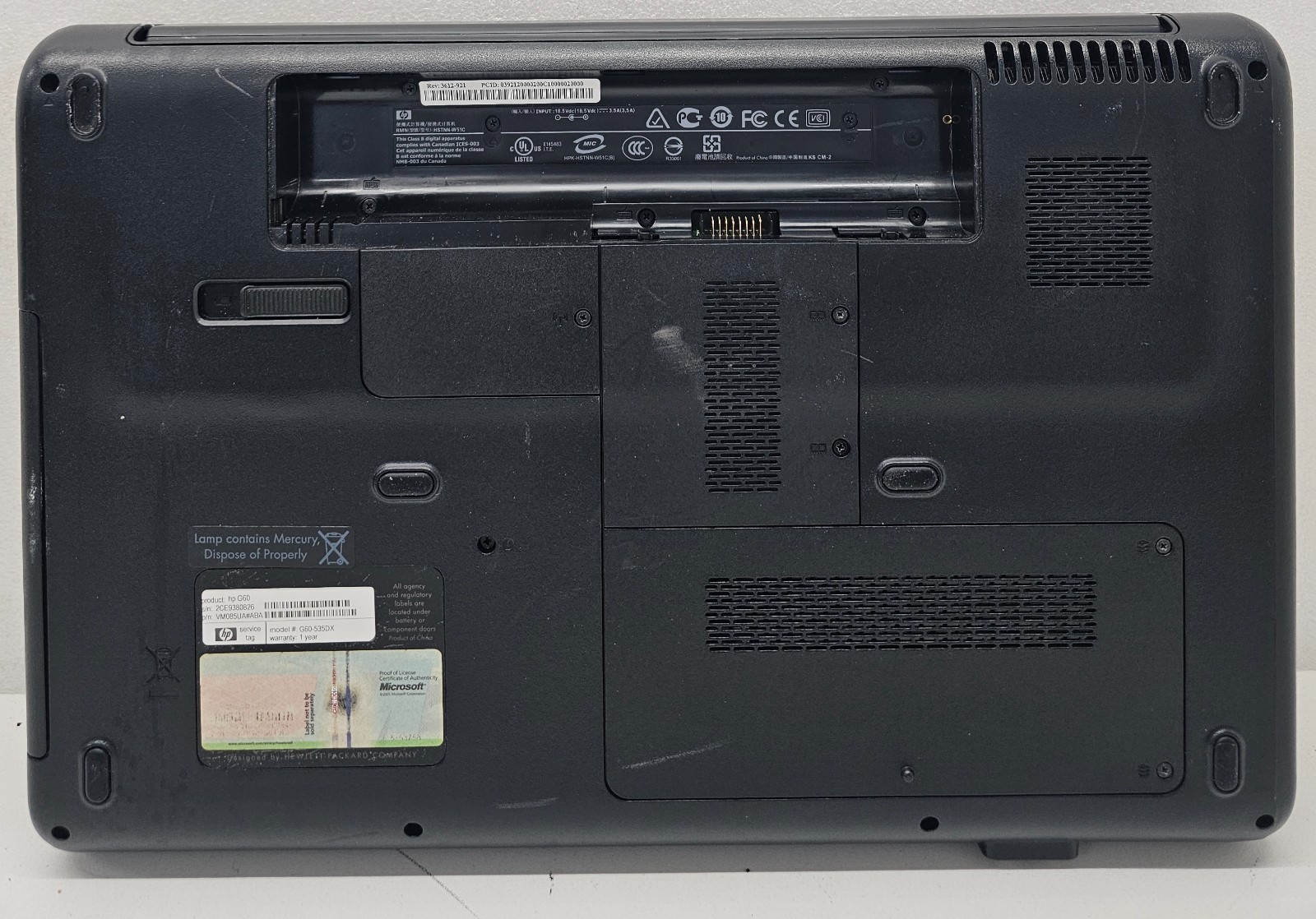 HP G60-535DX Laptop Intel Pentium Dual Core T4300 3GB Ram NO HD/OS/BATT (FL)