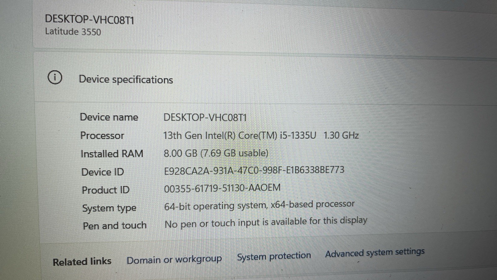 Dell Latitude 3550 15.6″ i5-1335u @1.3Ghz 8GB RAM DDR5 256GB Win11 Pro Power Ad
