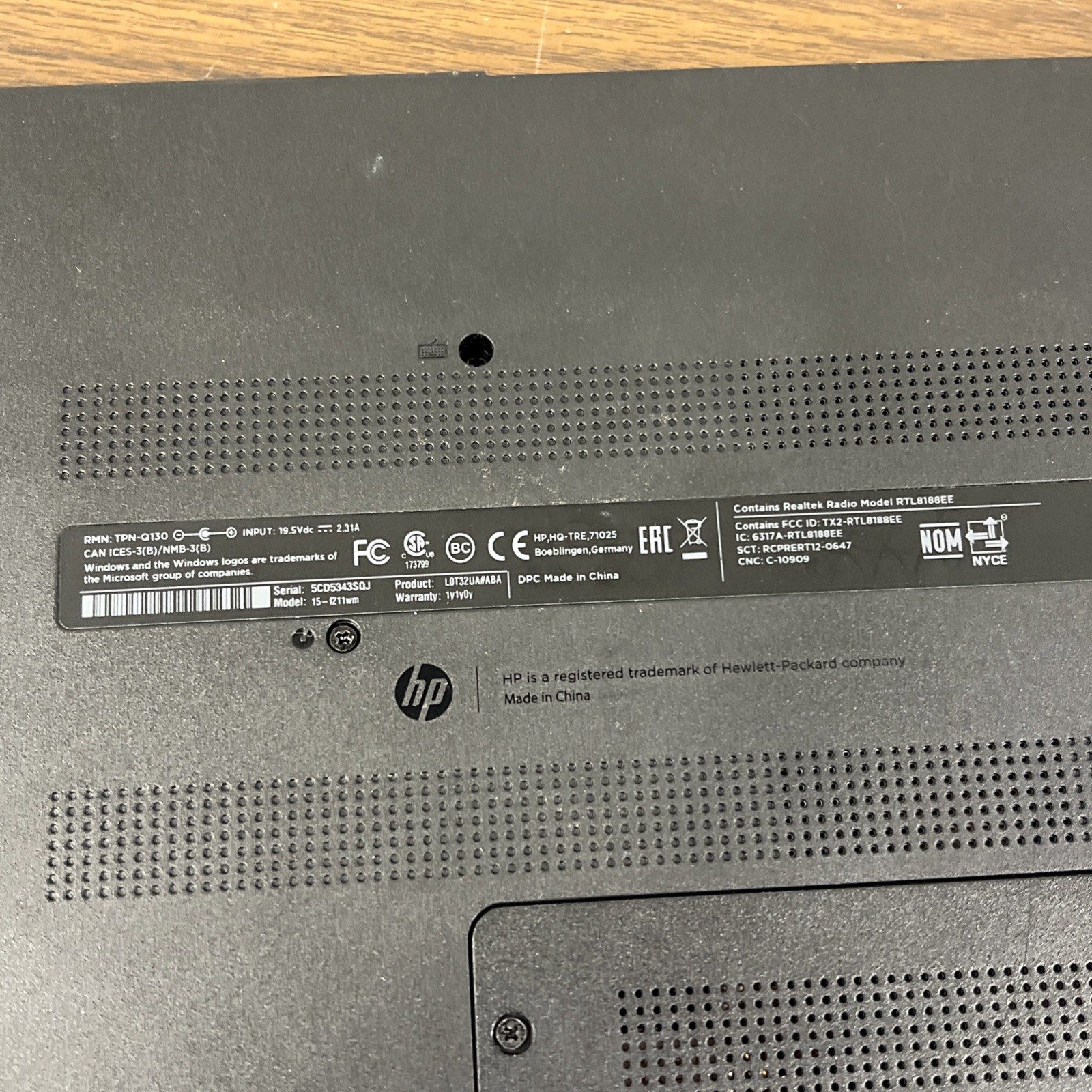 HP 15-f211wm Celeron N2840 2.16GHz 4GB RAM (No HDD, No Battery)