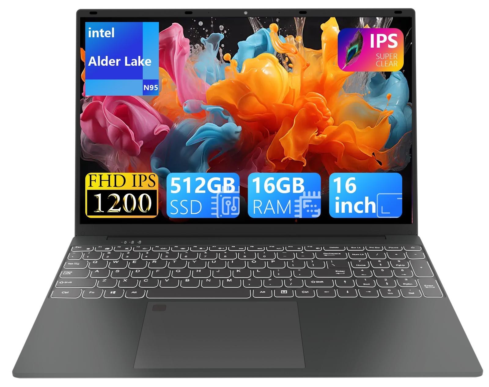 16″ Laptop Intel Celeron N95 16GB RAM 512GB SSD Win11 Pro Backlit Keyboard(Used)