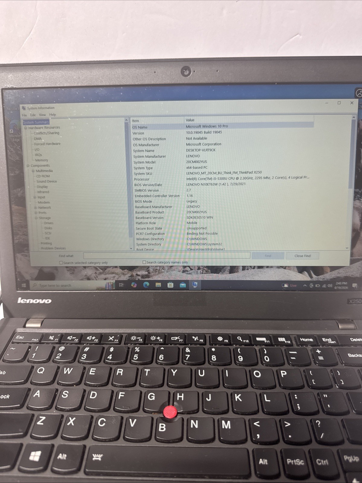 Lenovo X250 Laptop (ThinkPad) SPARE PARTS Powers On No Keyboard Function