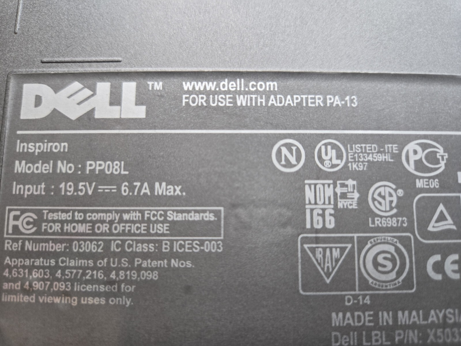 Dell Inspiron 5160 laptop No AC Adaptor – For Parts or repair