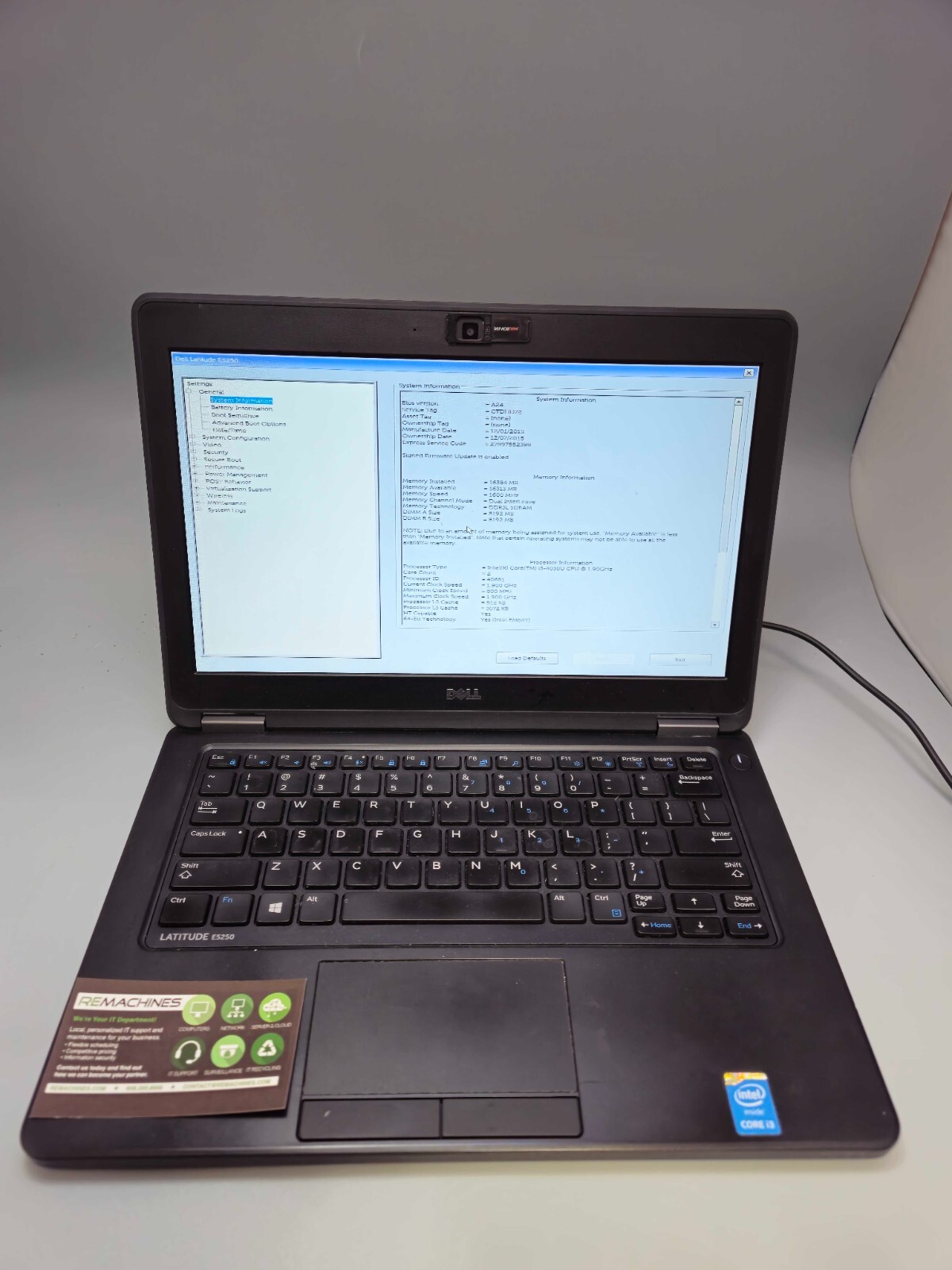 DELL LATITUDE E5250 CORE i3-4030U 1.90GHZ 16GB RAM 250 GB SSD, TESTED