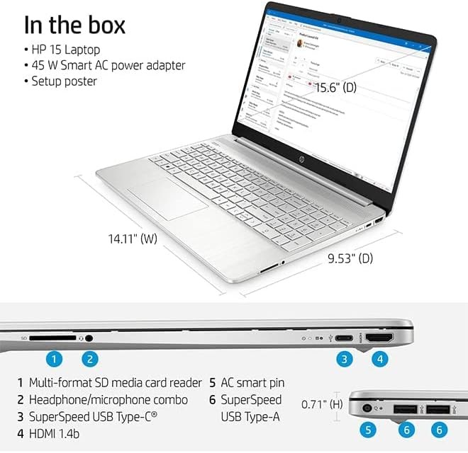 NIB HP 15 Laptop. 15.6″ 1080p, i5-1135G7, 8GB RAM, 256GB SSD,Win 11 15-dy2795wm
