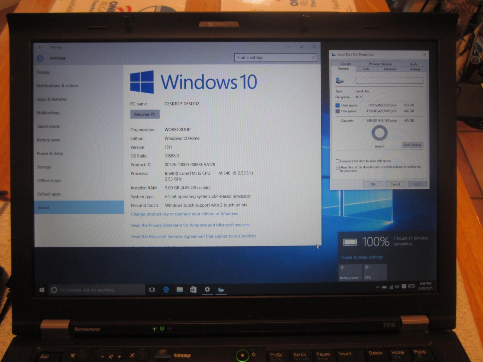 IBM LENOVO THINKPAD T410 Laptop 5GBRAM 500GBHD SCREEN INTACT W/PwrCORD – WORKS