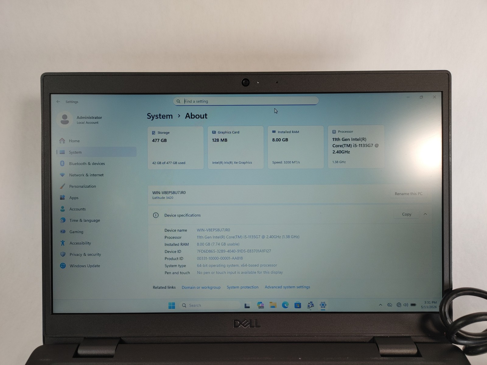 Dell Latitude 3420 Core i5-1135G7 2.40 GHz 8 GB DDR4 512 GB NVMe Windows 11 Pro