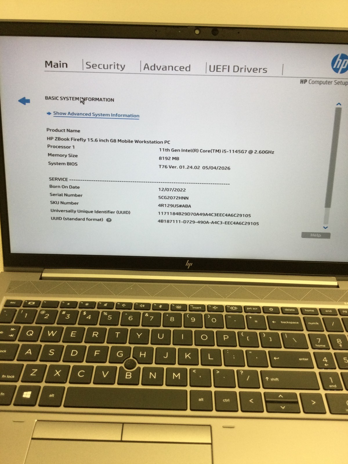 HP Zbook Firefly 14 G8/ Core i5-1145G7/ 2.60GHz /8GB RAM/ NO SSD***No OS