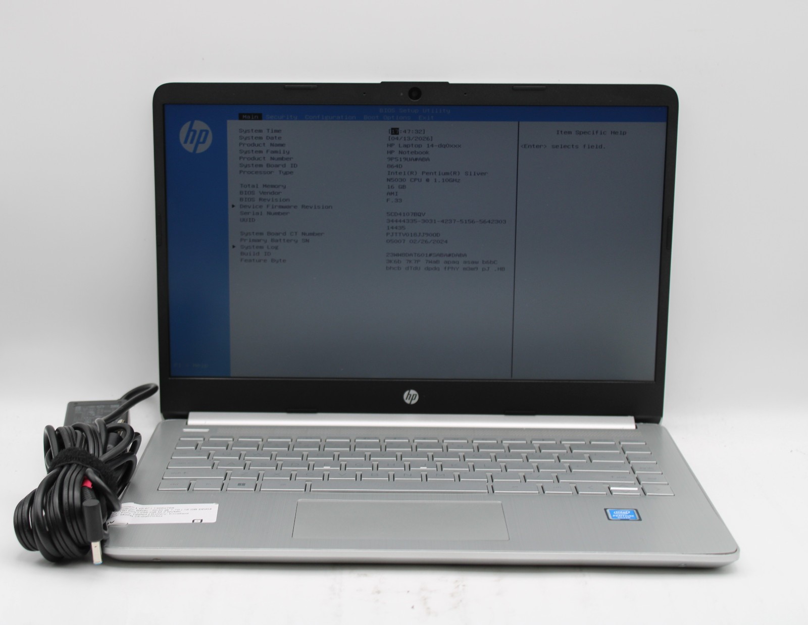 HP 14-dq0703dx _ Pentium Silver N5030 _ 16GB RAM _ 256GB SSD _ No OS