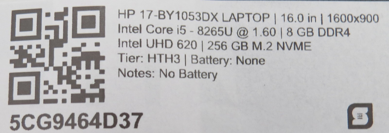 HP 17 Notebook BY1053DX i5-8265U @ 1.6GHz 8GB DDR4 256GB m2 No OS/AC