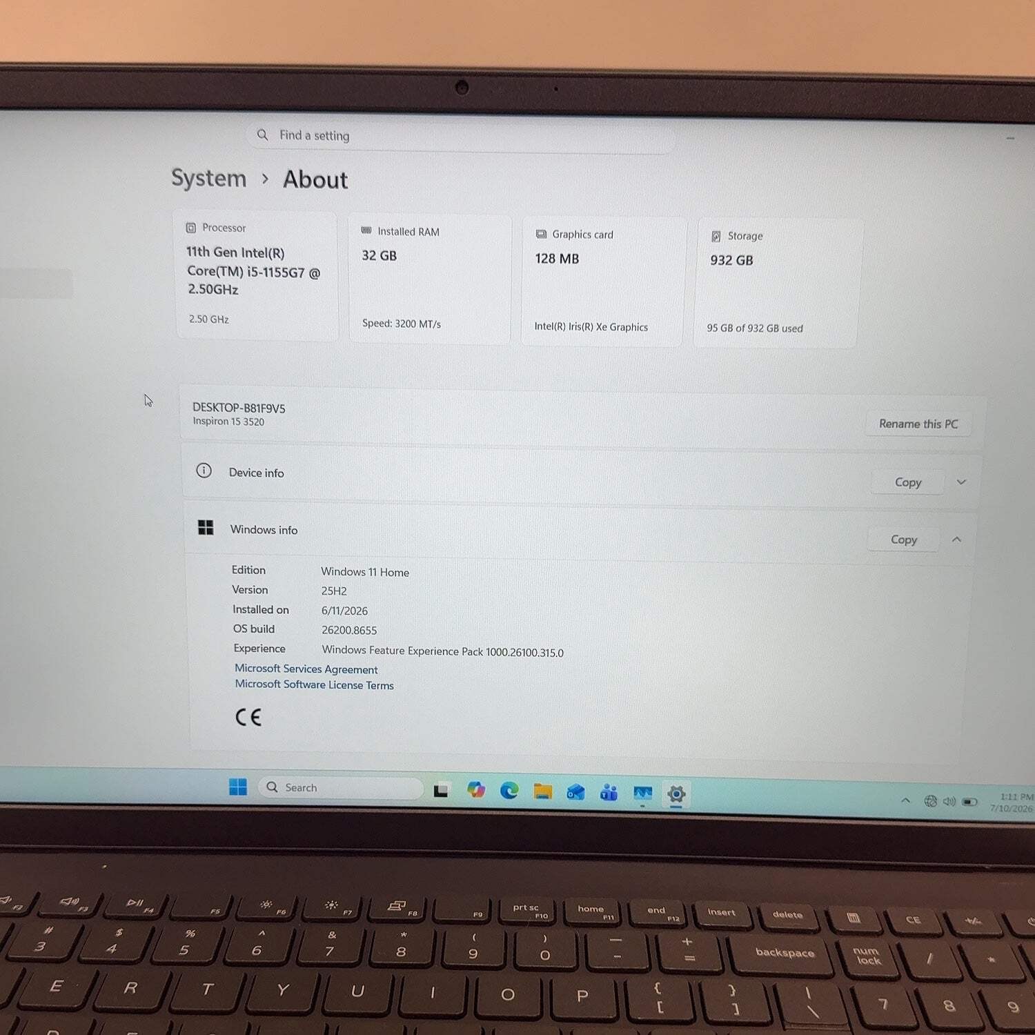 Dell Inspiron 3520 15.6″ i5-1155G7 2.5GHz 32GB RAM 1TB SSD