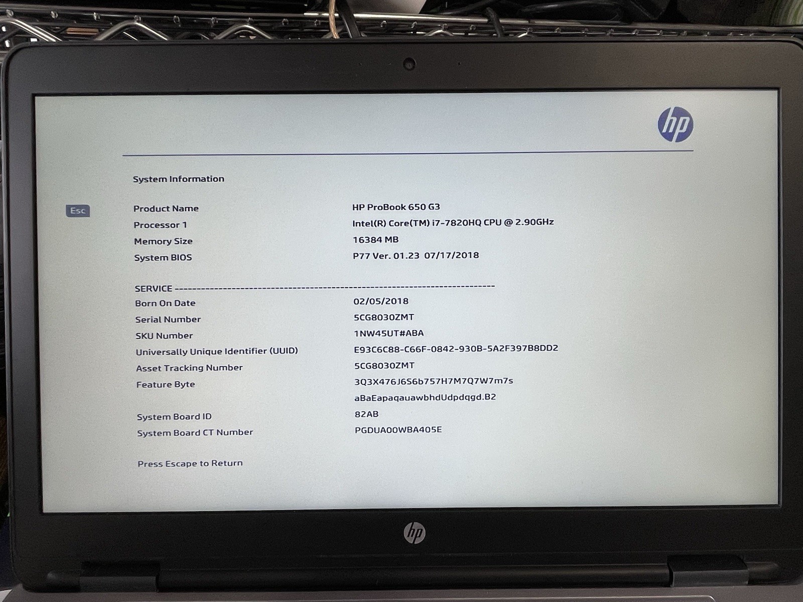 HP ProBook 650 G3 15.6″ i7-7820HQ@2.90GHz No RAM No HDD No OS *READ*