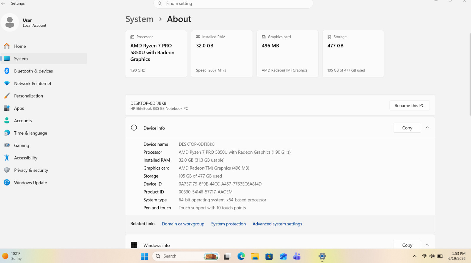 HP EliteBook 835 G8 32GB RAM AMD Ryzen 7 PRO 5850U w/ Radeon Graphics 512GB NVMe