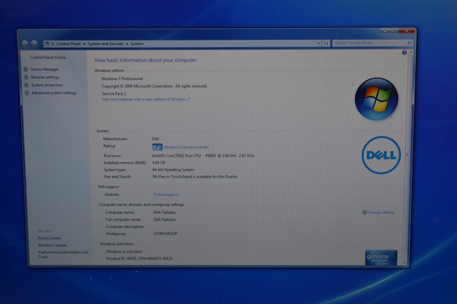 Dell Latitude E6500 P8800 2.66GHz 4GB RAM 320GB HDD 1920×1200 WUXGA Windows 7