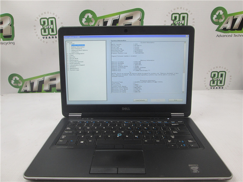 Dell Latitude E7470 Laptop i7-4600U 2.1GHz 8GB No SSD Win 8 Pro COA Grade C