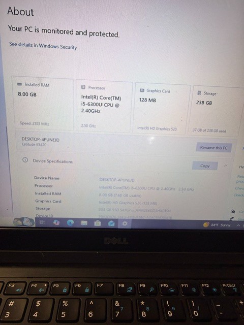 Dell Latitude E5470 i5-6300U 256GB SSD 8GB RAM (No Charger Included)