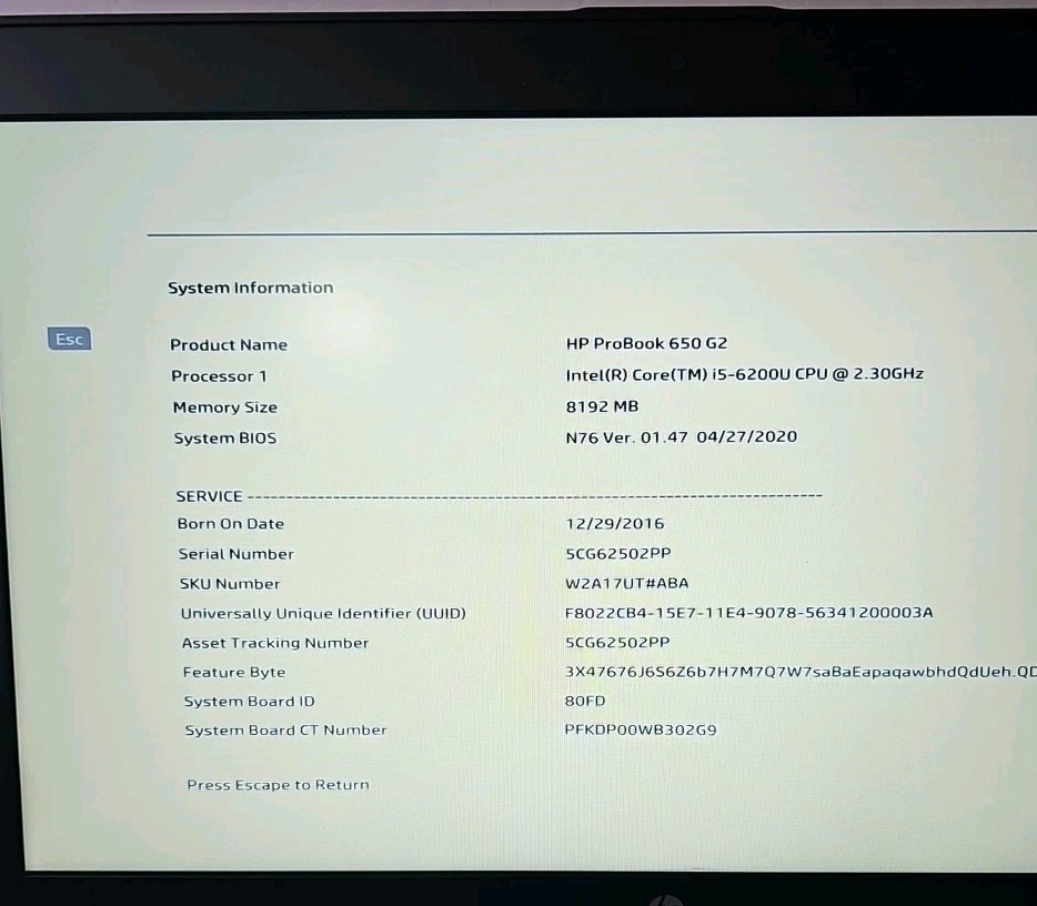 HP ProBook 650 G2. Laptop 15.6”. Core i5 8GB RAM 256GB SSD. Win 10, WiFi, DVD