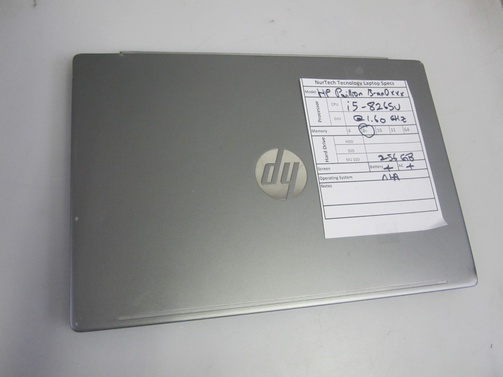 HP Pavilion 13-an0010nr i5-8265U 8GB 1.60GHZ 256GB M2SSD NO OS + AC LAPTOP READ