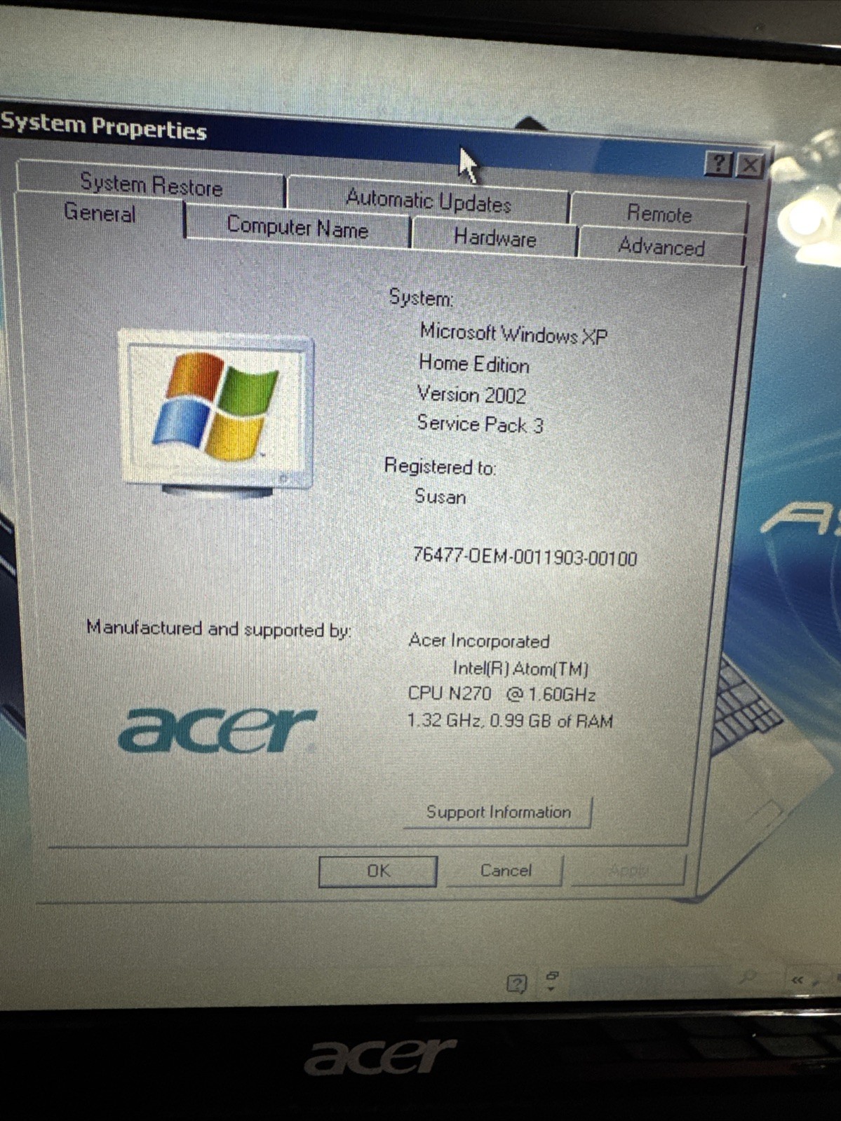 Acer Aspire One KAV10 Intel 1GB RAM 160GB Vintage Laptop Win XP