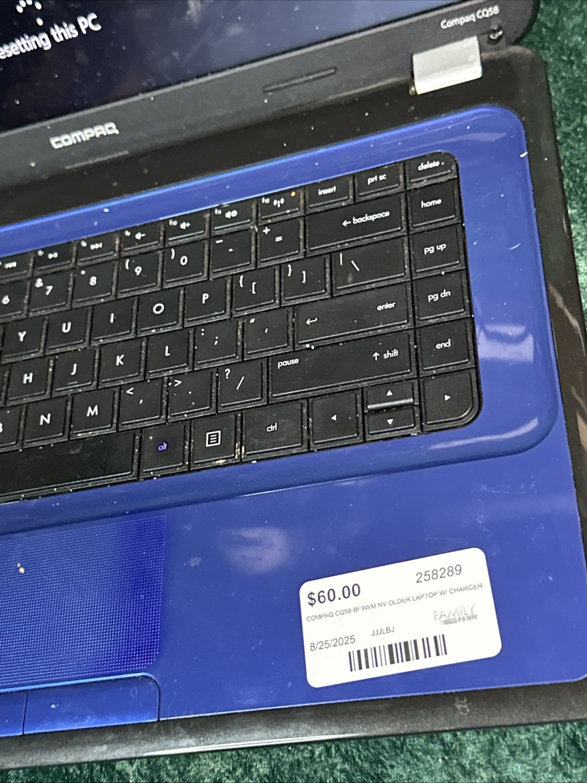 HP COMPAQ CQ58-bf9WM (PARTS) WONT RESET