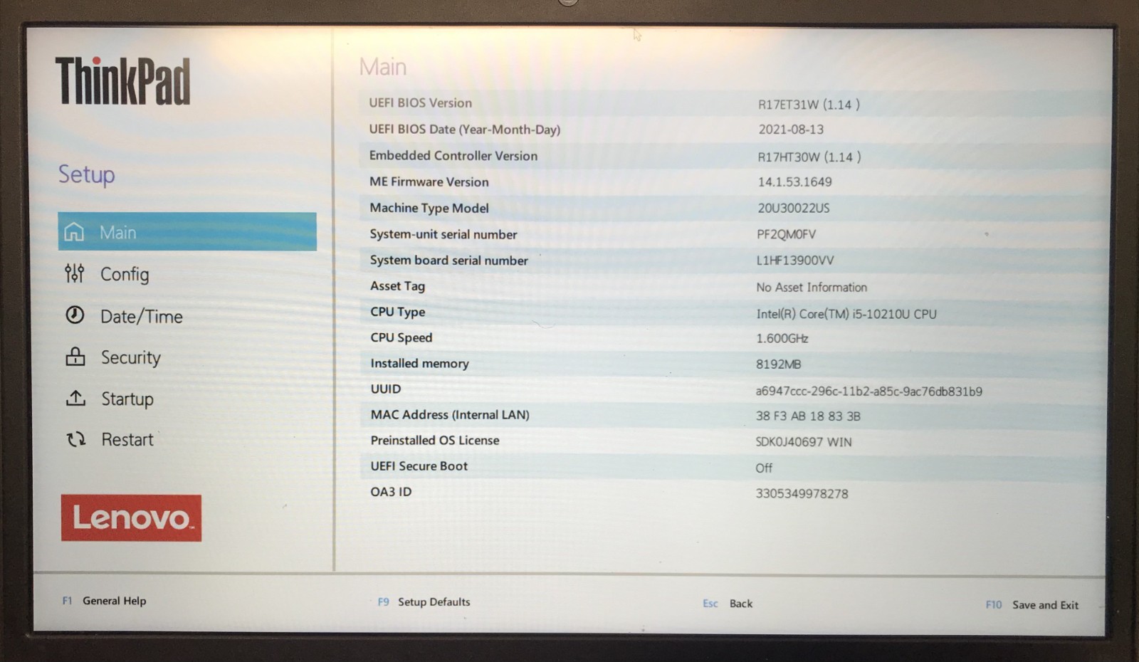 Lenovo ThinkPad L15 Gen 1 15.6″ Laptop i5-10210U 8GB RAM 256GB NVMe
