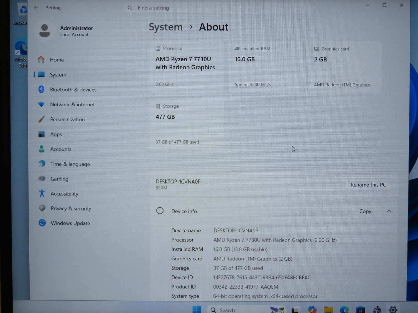 Ideapad Slim 3 15ABR8 15.6in FHD AMD Ryzen 7 7730U 2GHz 16GB RAM 512GB SSD