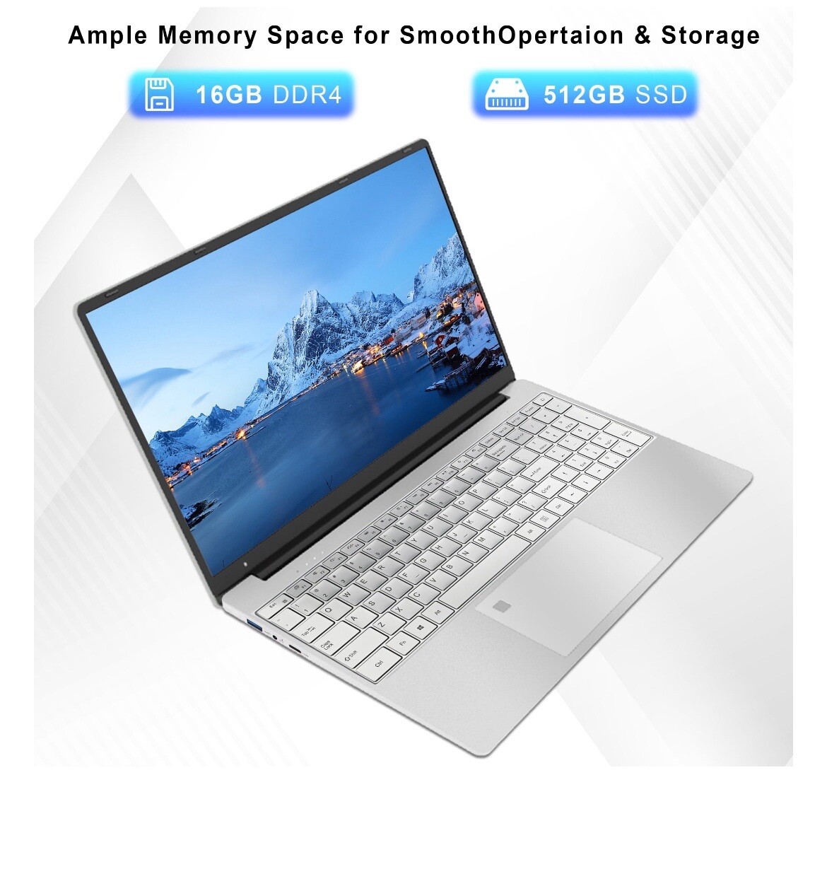 SANPTENT 15.6 inch 1080p FHD Laptop Computer 16GB RAM 512GB SSD with 4 Core