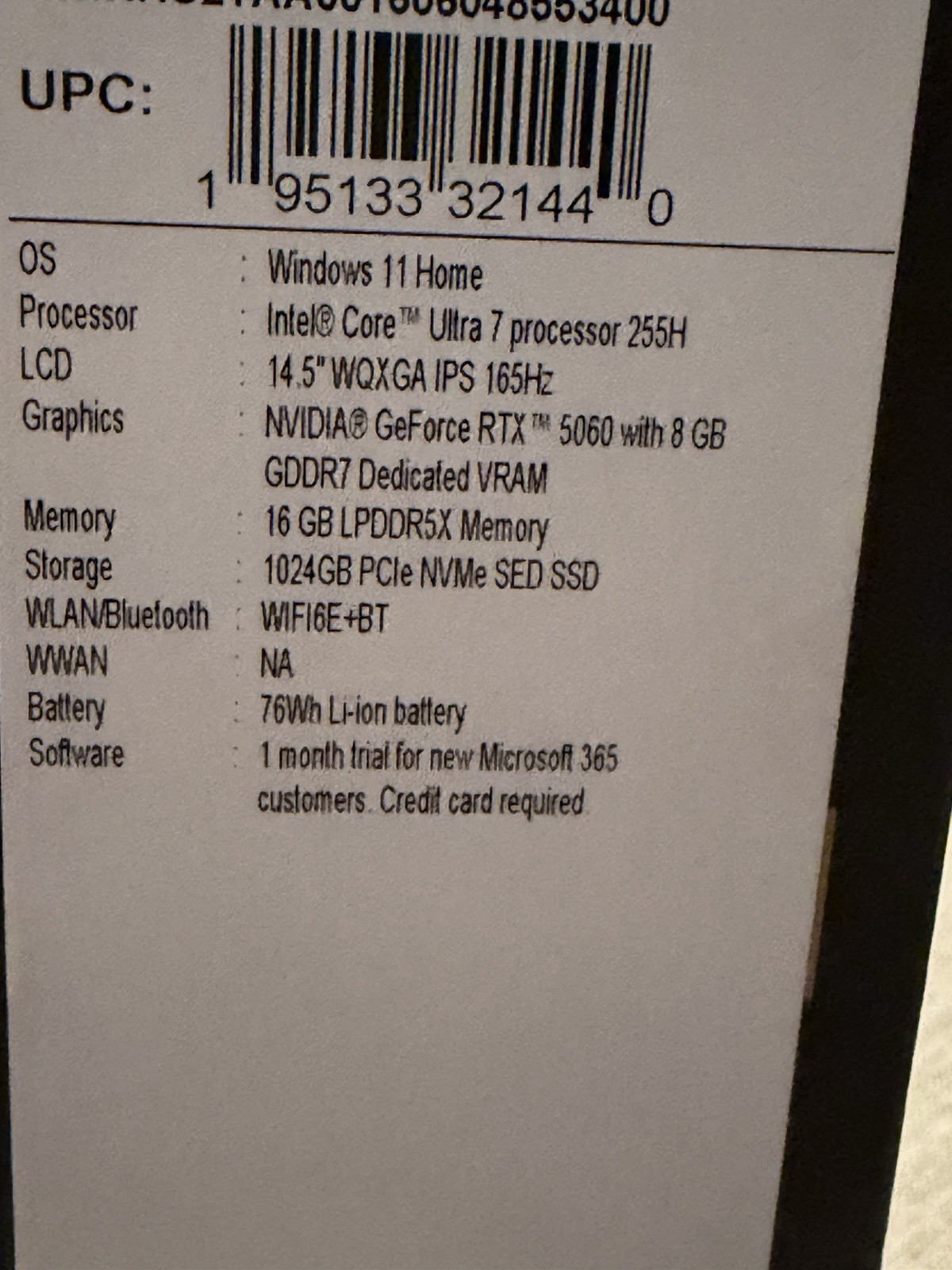 Acer Predator Helios Neo 14 AI RTX 5060 Ultra 7 255H 16GB 1TB