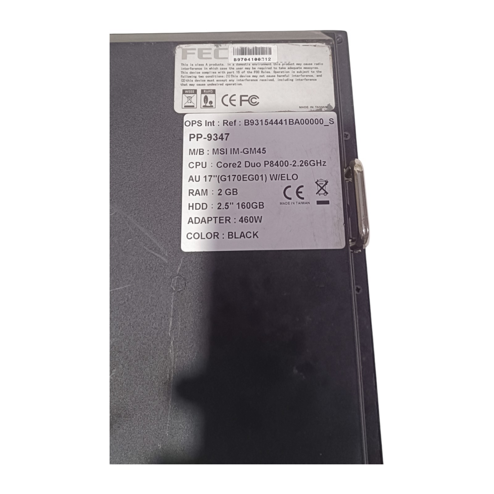 FEC PP-9347 PPC Panel PC CPU CORE2 DUO P8400-2.26 GHz 2GB RAM HDD 2.5″ 160GB BLK