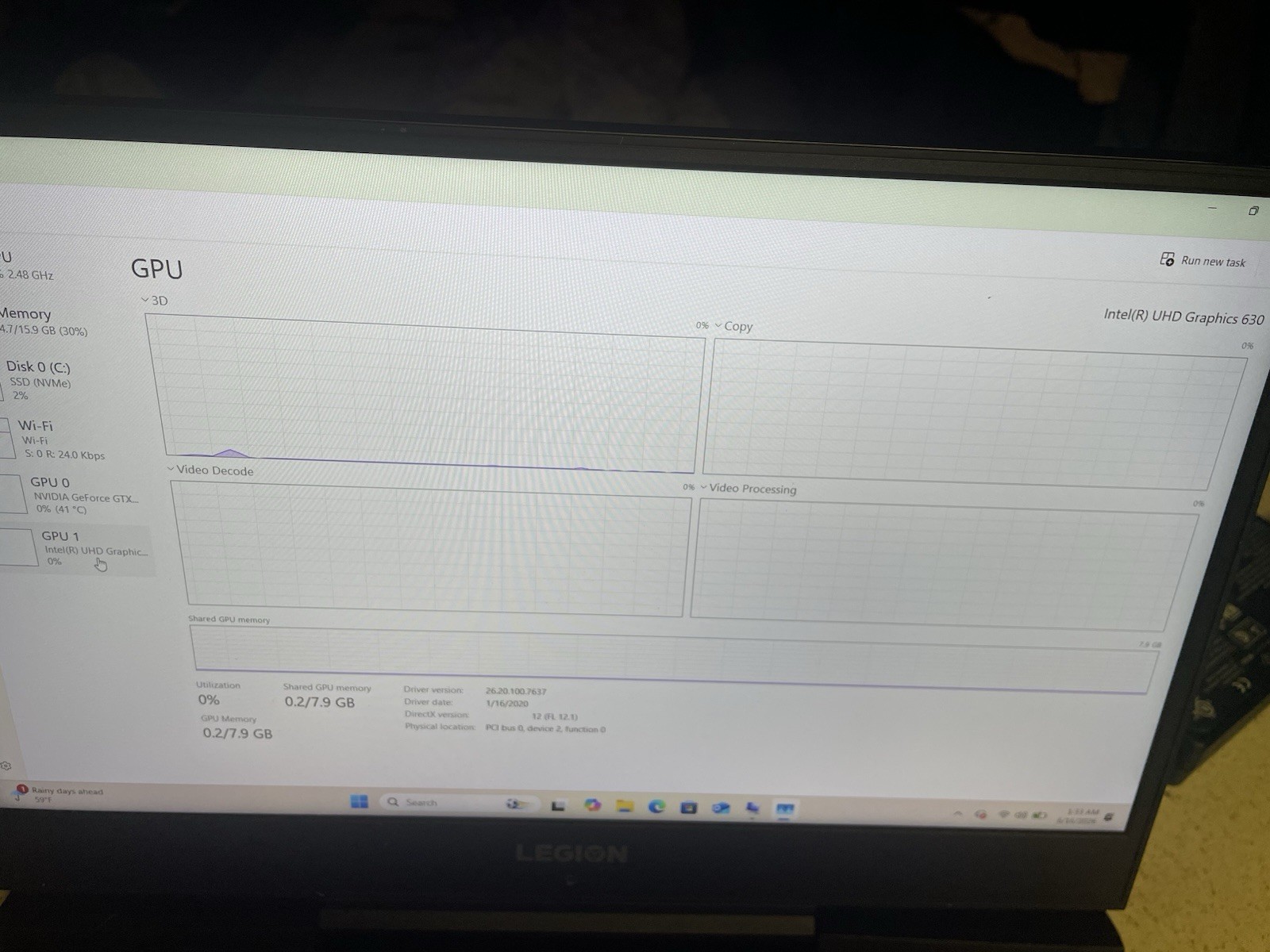 Lenovo Legion Gaming Laptop 16Gb RAM, Nvidia GeForce GTX 1050 Ti. Win 11 Home