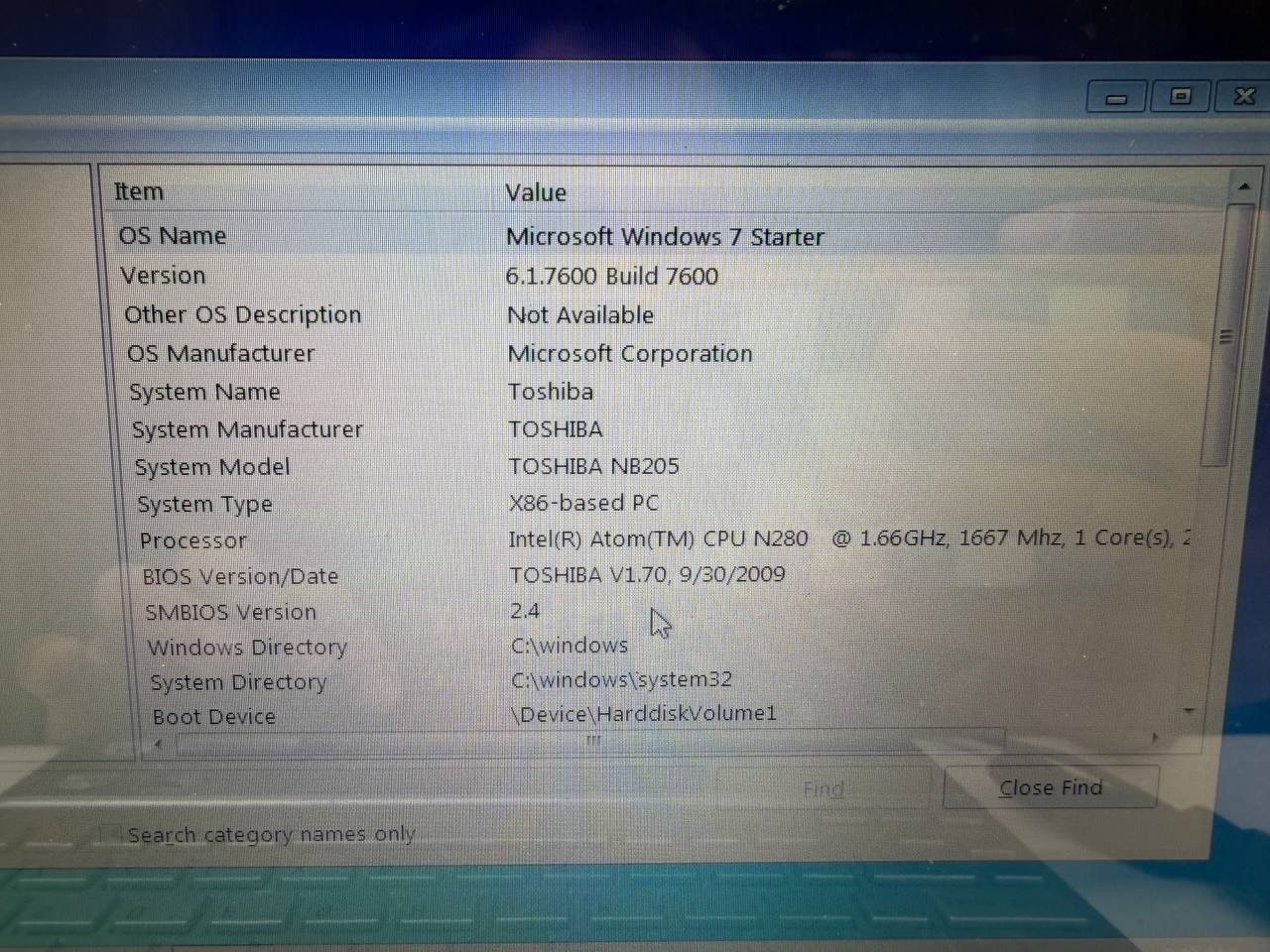 Toshiba NB205 Netbook 10.1″ Intel Atom N280 1.66GHz Windows 7 Starter Working