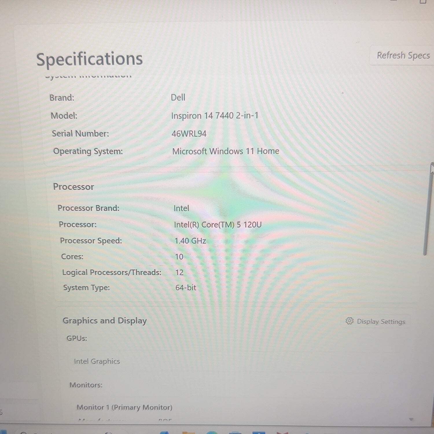 Dell Inspiron 7440 2-IN-1 14″ Core 5 120U 1.4GHz 16GB RAM 512GB SSD