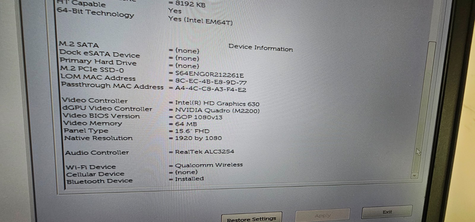 Dell Precision 7520 15.6″ FHD Intel i7-7820HQ 2.9GHz 16GB 512GB Quadro M2200