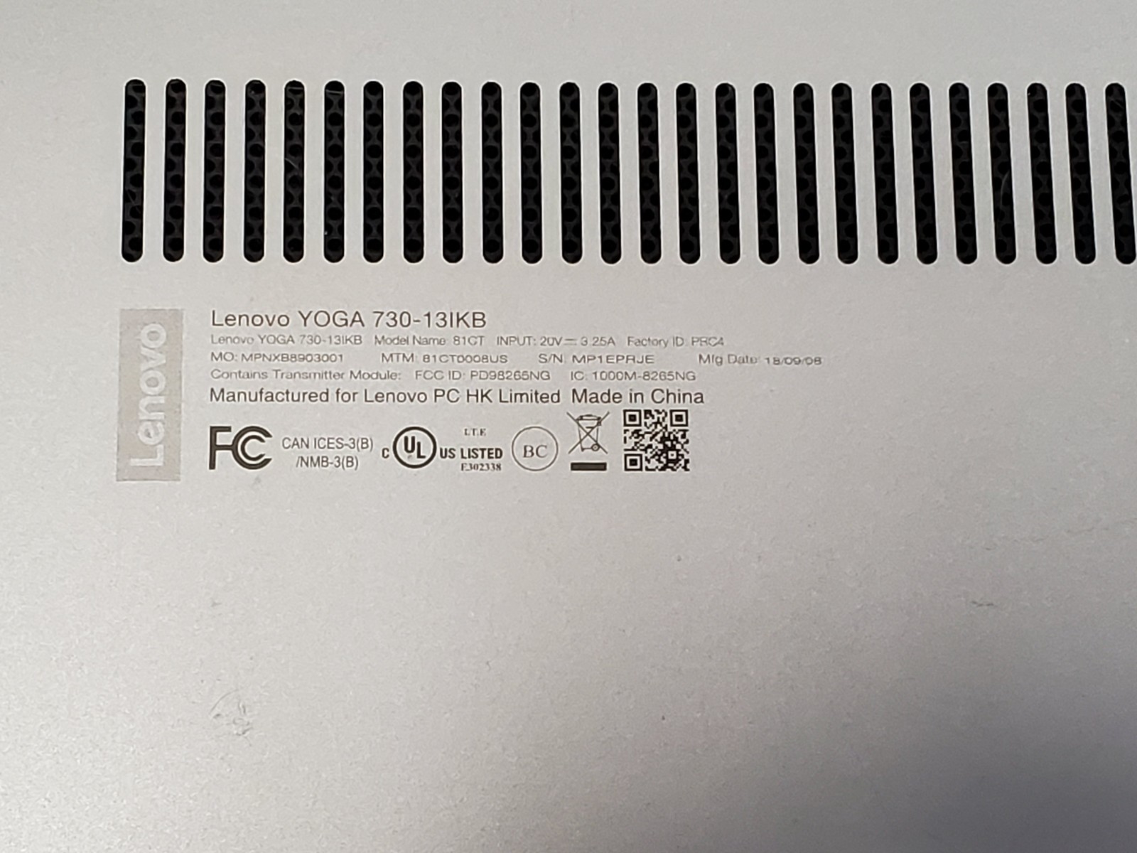 Lenovo Yoga 730-13IKB Parts Bundle i5-8250U Motherboard Battery Palmrest Tested