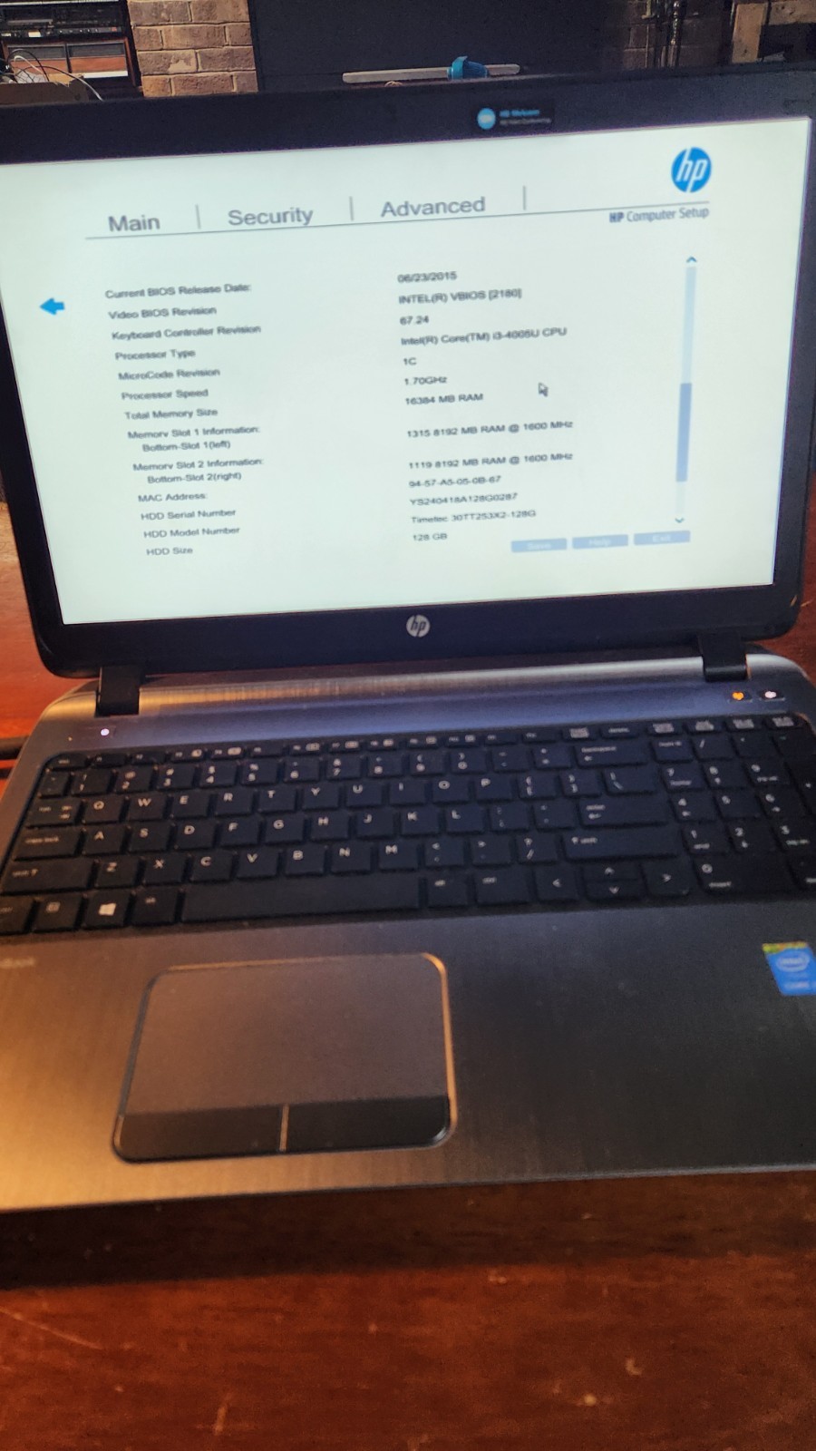 HP Probook 450 G2- 16GB Ram- Boots to Bios