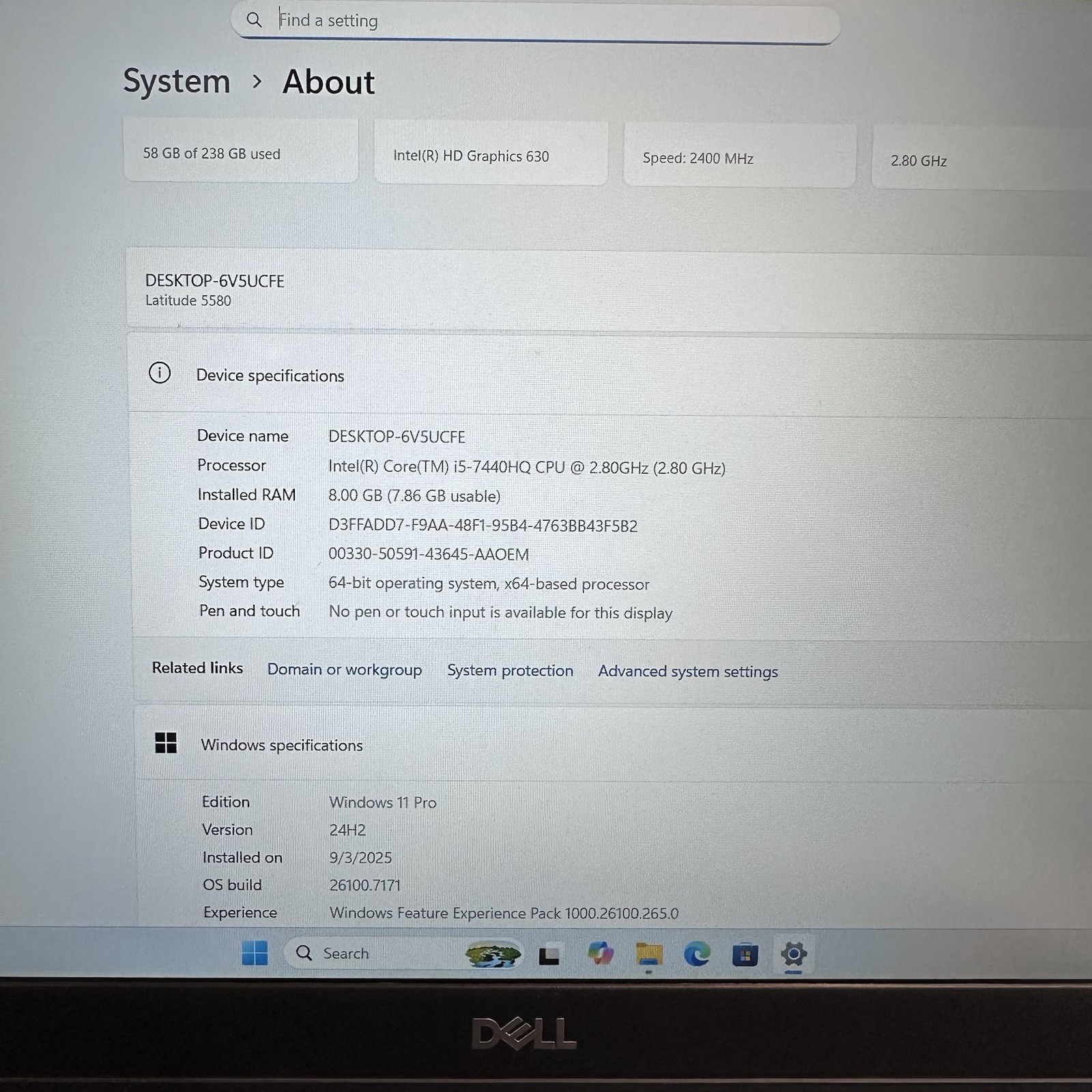 Dell Latitude 5580 – i5-7440HQ 7th Gen | 8GB RAM | 256GB SSD | Windows 11