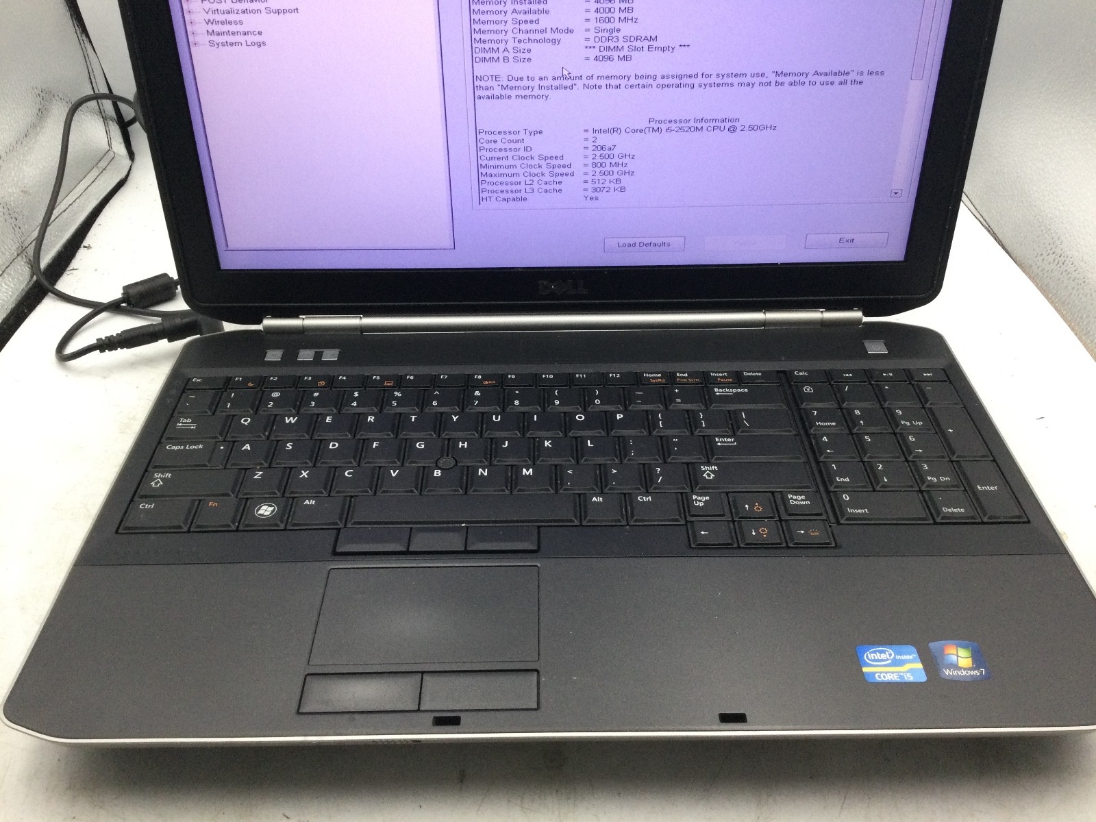DELL LATITUDE E5520 – BOOTS TO BIOS – INTEL I5 2520 – NO RAM – 15″ – READ – BB!