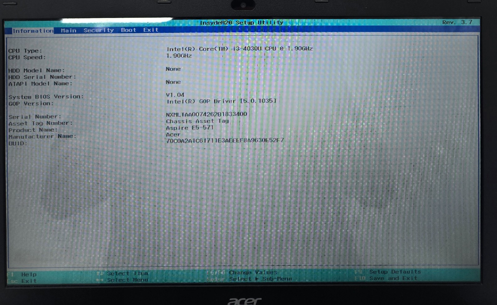 ACER ASPIRE E5-575-35LV Laptop INTEL i3-4030U 4GB RAM NO HD/OS (FL)