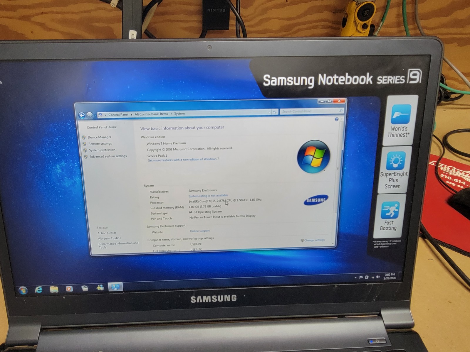Samsung Notebook NP900X3B 13.3″ Laptop i5-2467M 4GB RAM 128GB SSD Win 7 Home Pre