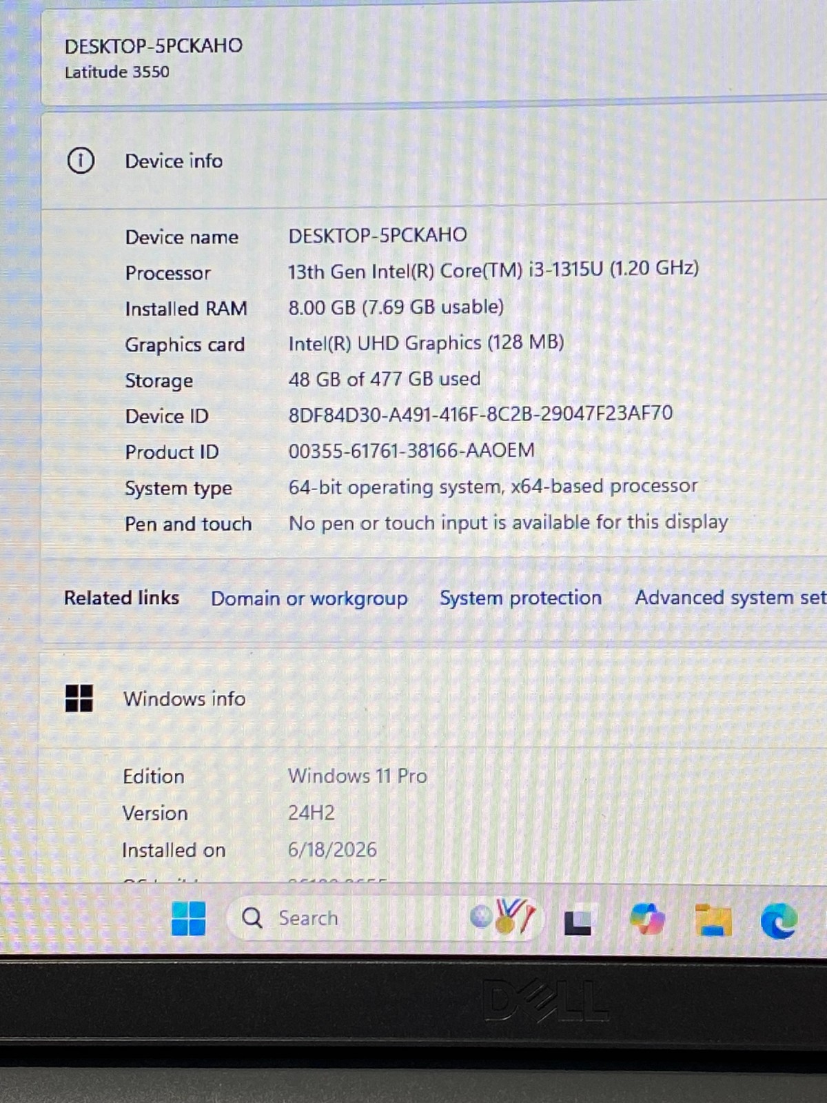 DELL LATITUDE 3550 i3-1315U@1.20GHz 8GB RAM 512GB SSD NVMe W11P