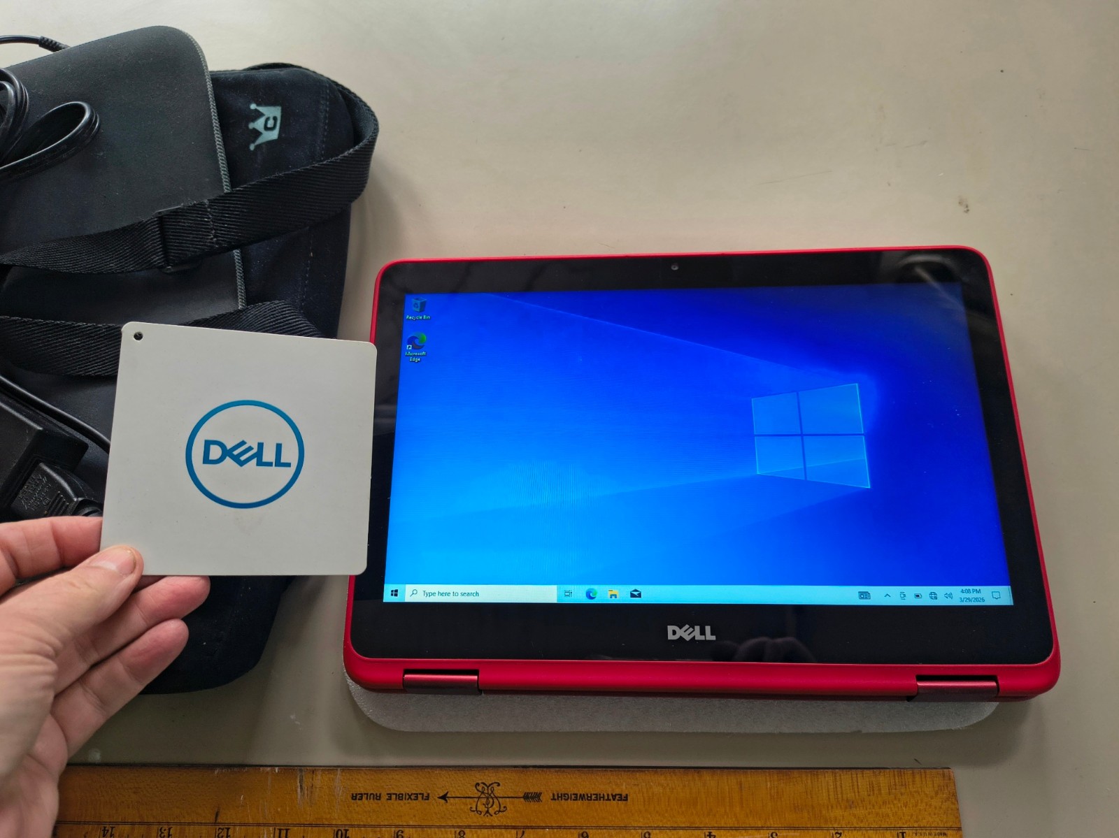 11.6″ RED Dell Inspiron 3000 series Intel 3168 * VG COND w 2 cases * Windows 10