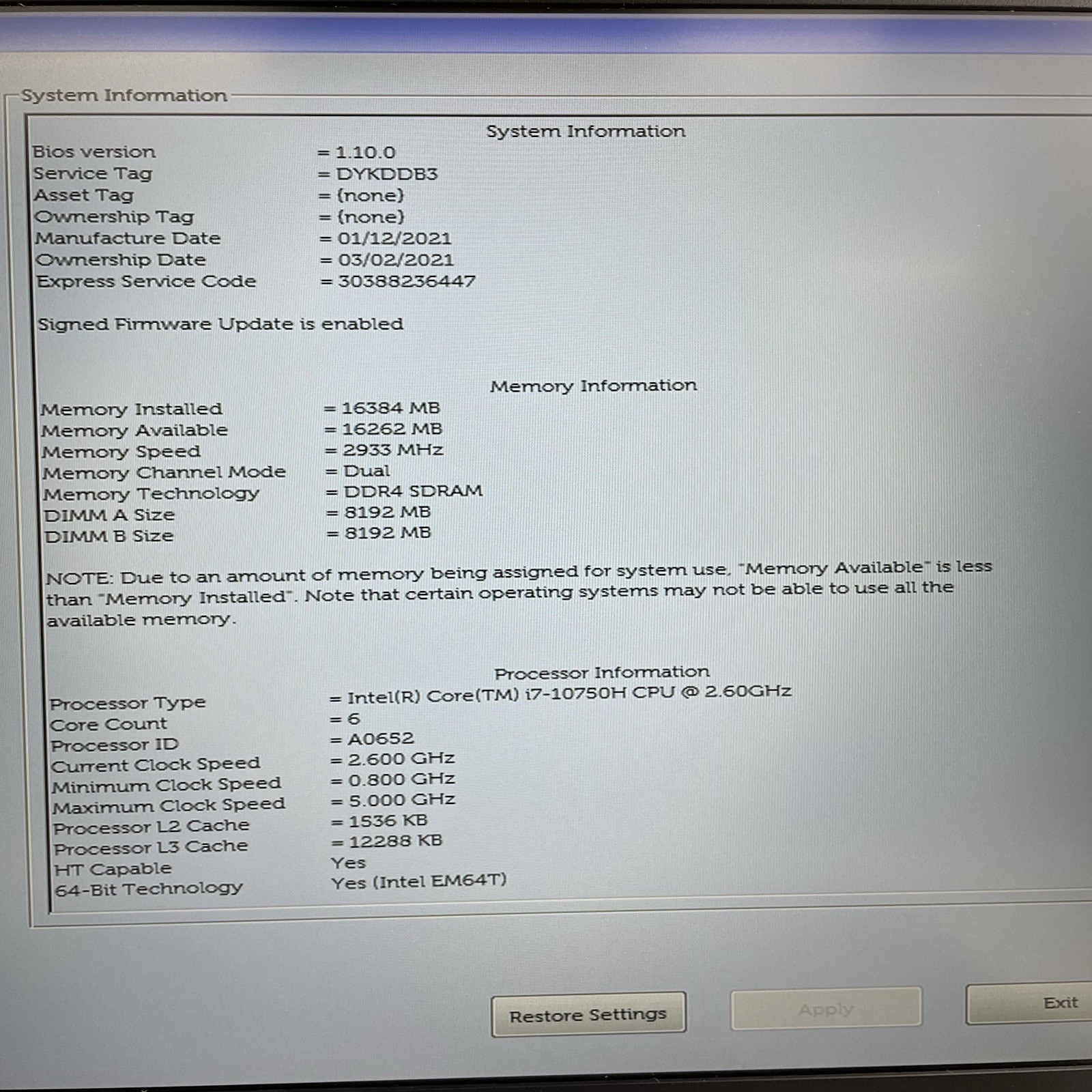 Dell Precision 3551 15.6″ i7-10750H 2.60 GHz 16 GB RAM No SSD/OS/AC