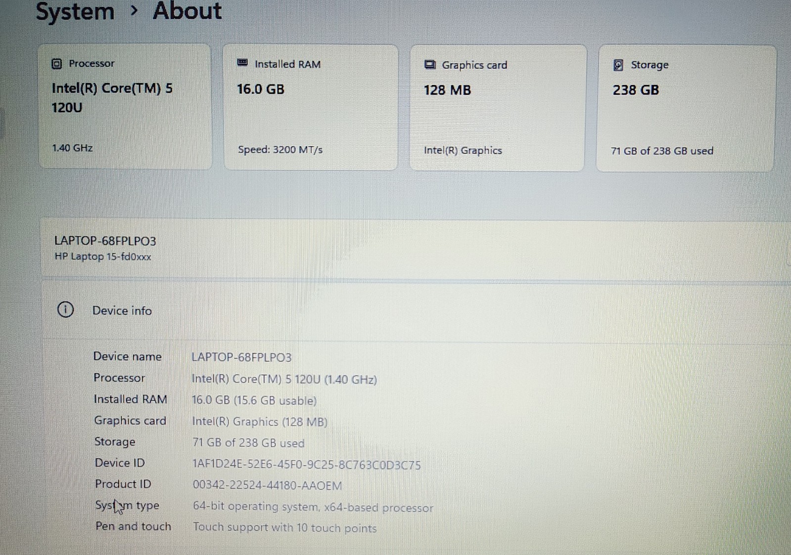 HP 15.6″ Touch Laptop Intel Core i5 120U 10-core / 256GB SSD / 16GB RAM Win 11 H