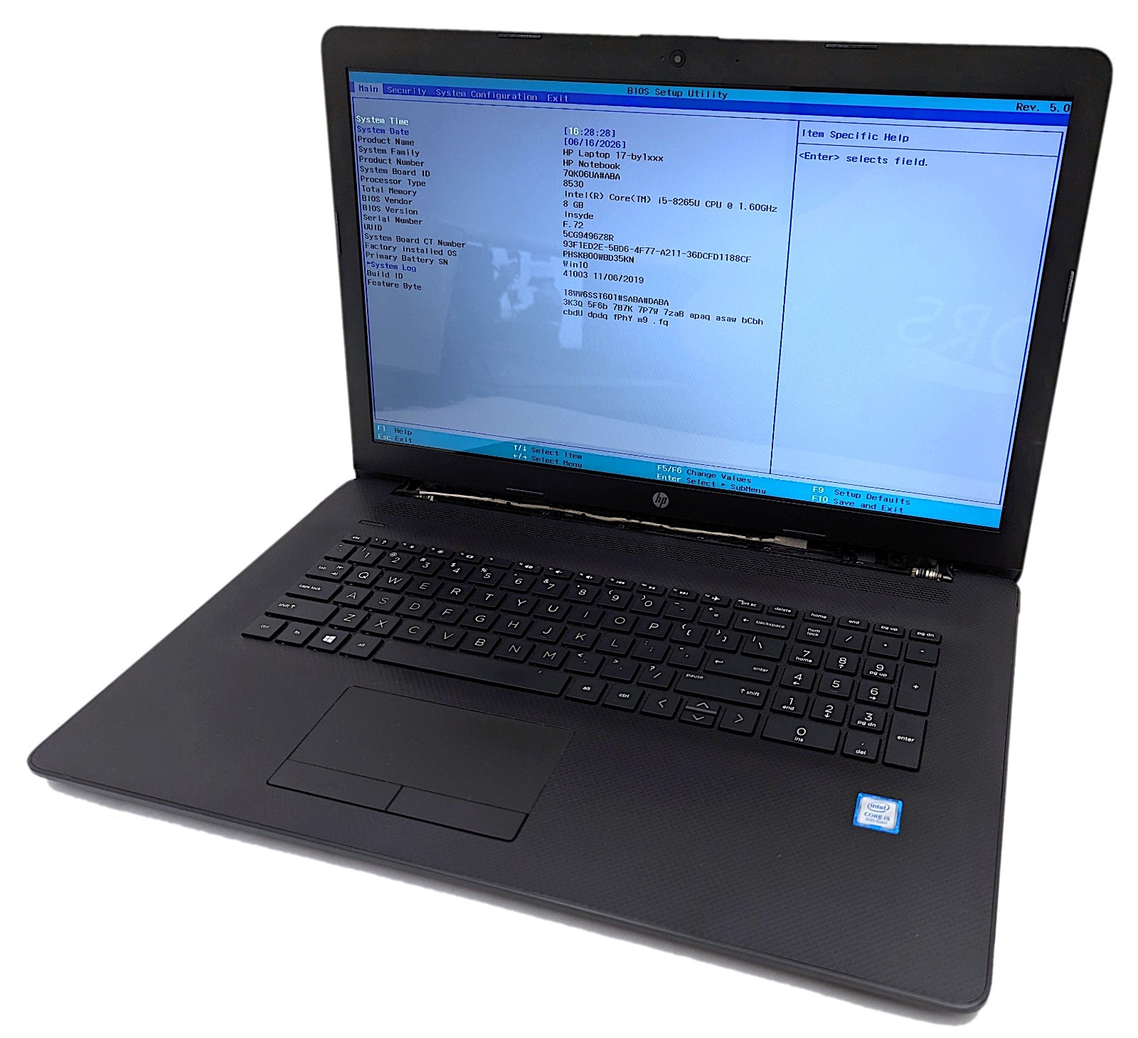 Incomplete HP Notebook 17-by1053dx 17.3″ Laptop Intel i5-8265U 1.60GHz 8GB RAM