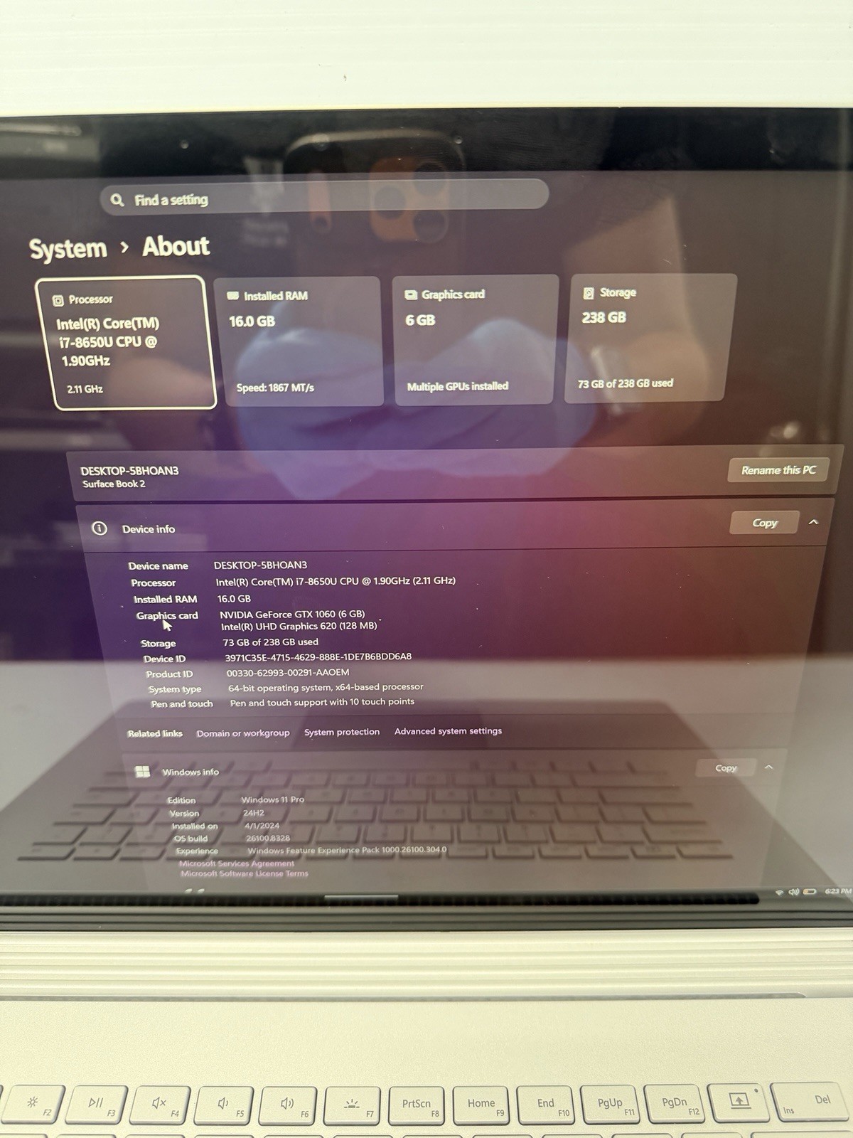 Microsoft Surface Book 2 15″ Touch i7-8650U 16GB RAM 256GB SSD GTX 1060 6GB Win1