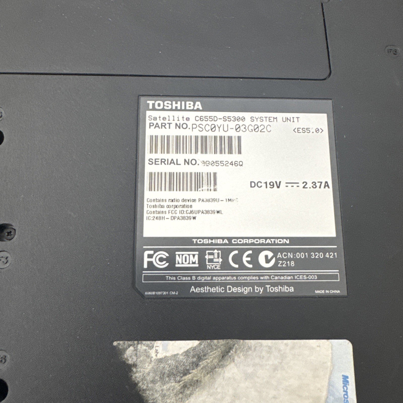 Two Toshiba Satellite C655D-S5300 Laptop Not Working Parts Only. No Power Cords
