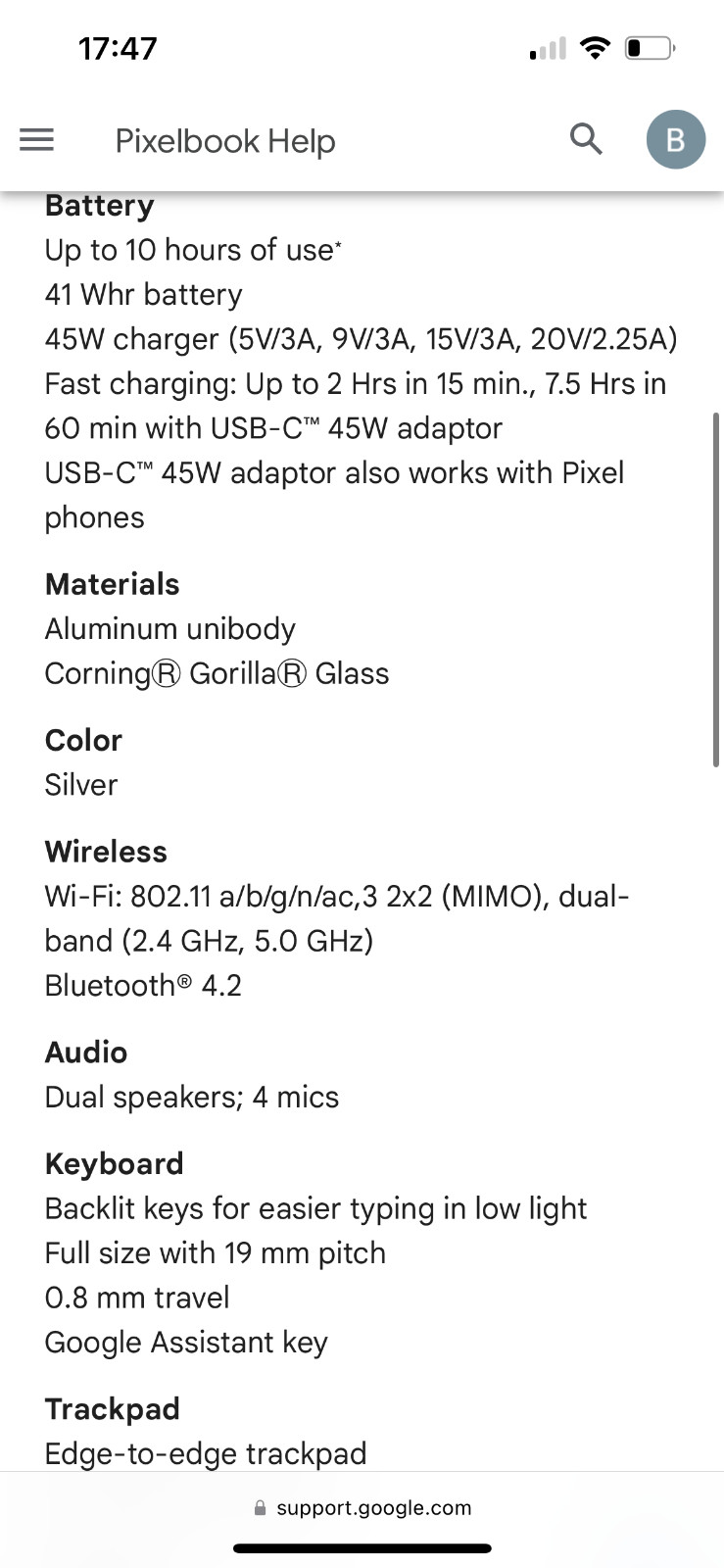 silver google pixelbook laptop 12.3 inch screen, mother board dead