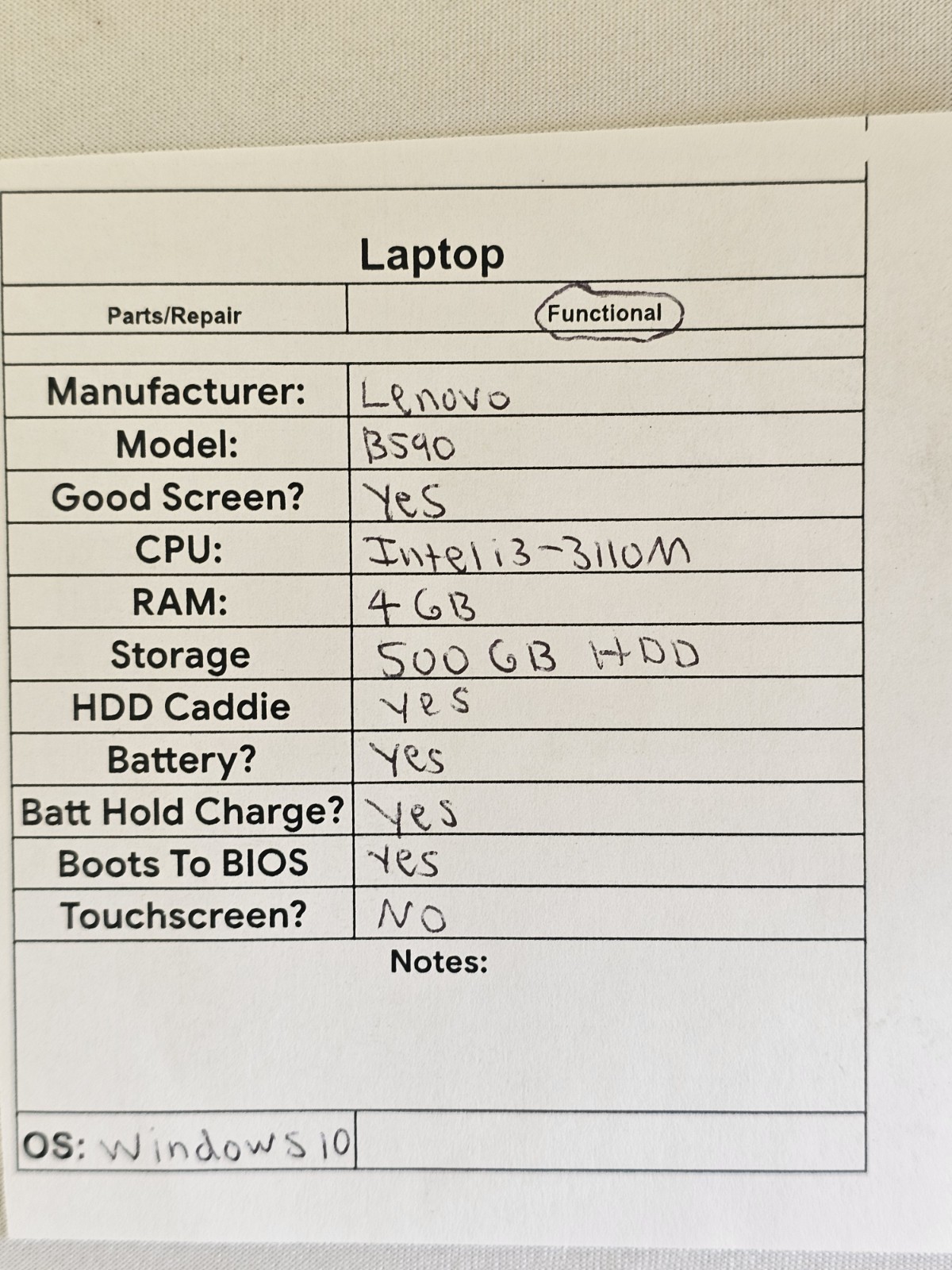 Lenovo B590 Laptop – Intel i3-3110m – 4GB RAM – 500GB HDD – Windows 10