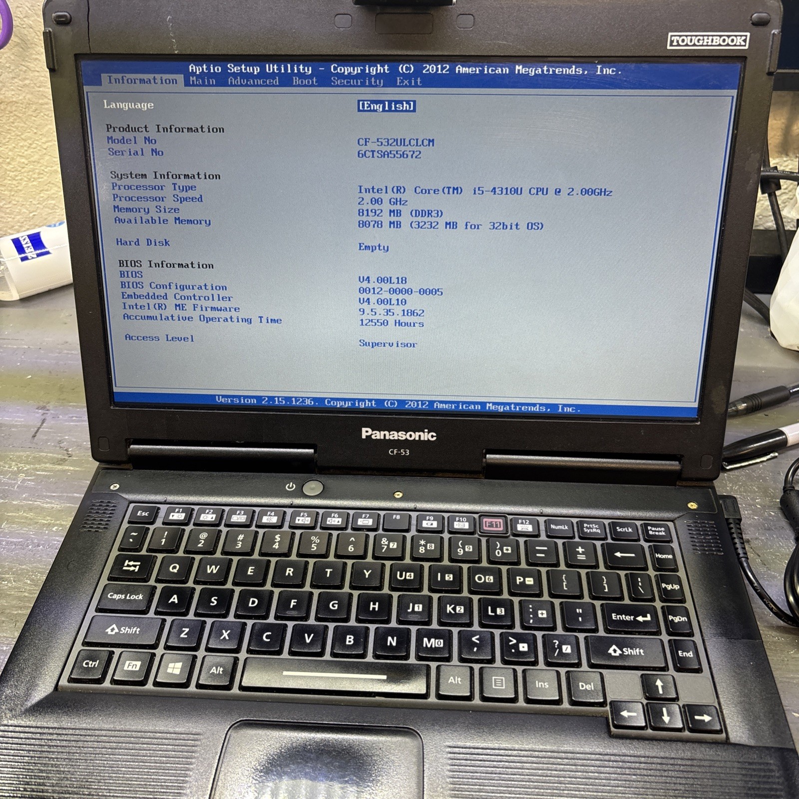 Panasonic CF-53 | Intel i5-4310U 2.00GHz 8GB RAM No HDD or Caddy.