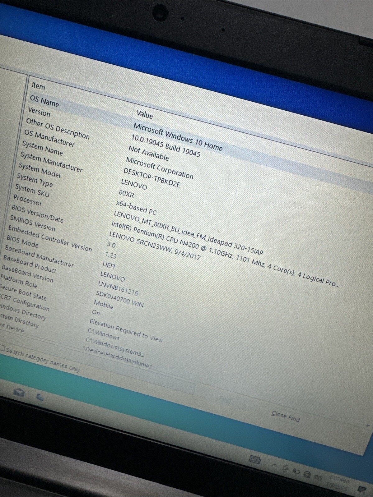 Lenovo 80XR 15″ Laptop Intel Pentium N4200 4gb Ram 1 TB HDD Windows 10 Home