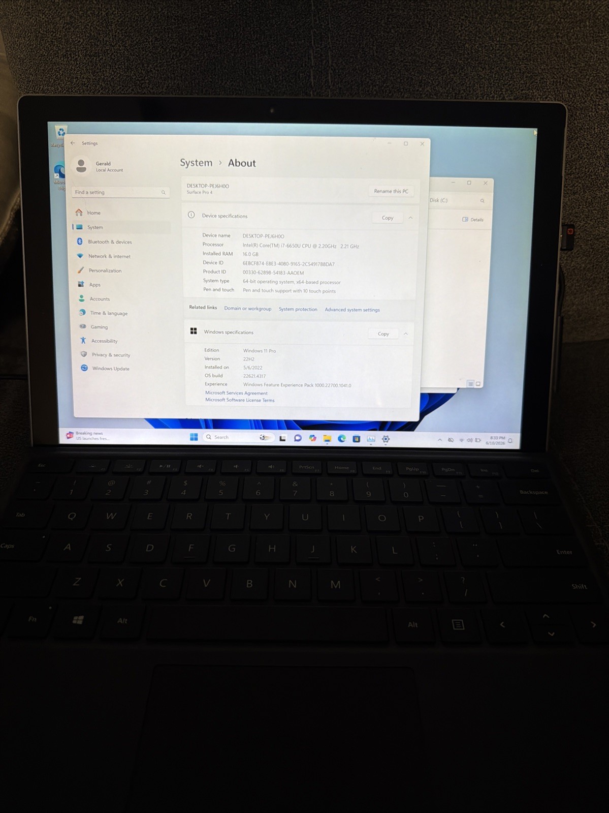 Microsoft Surface Pro 4 Core i7-6650U 2.2GHz 16GB RAM 512GB SSD Win 11,TOUCH